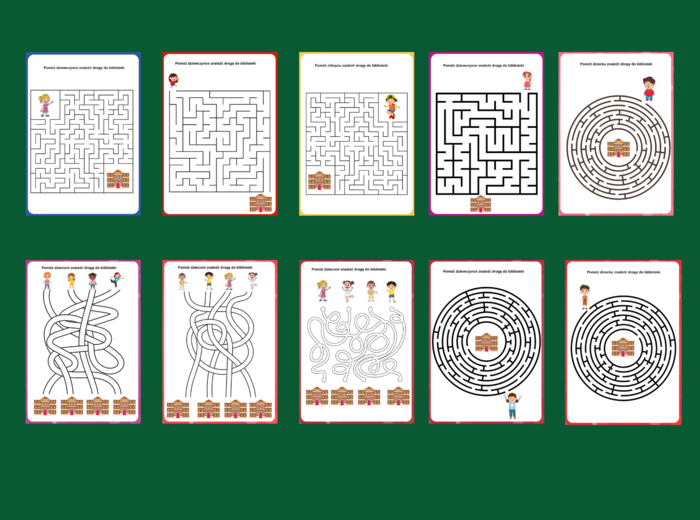 MIESIĄC BIBLIOTEK SZKOLNYCH – biblioteka – labirynty – labirynt – 10 wersji