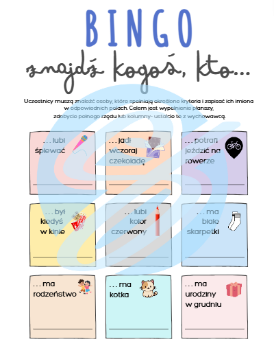 Gra integracyjna "Znajdź kogoś, kto..." - Bingo dla klasy