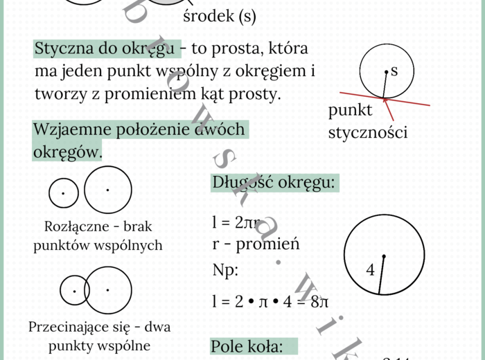 Okrąg i koło - notatka