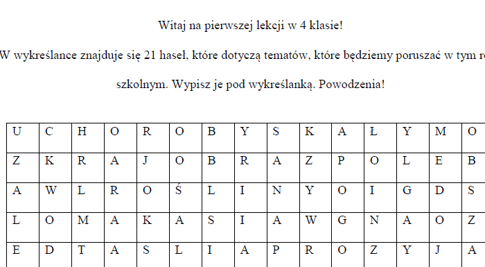 Przyroda wykreślanka-co będziemy robić?