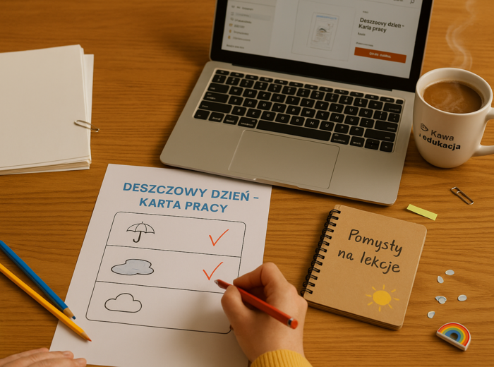 Karta pracy: "Deszczowy dzień – rysunek i opowiadanie"