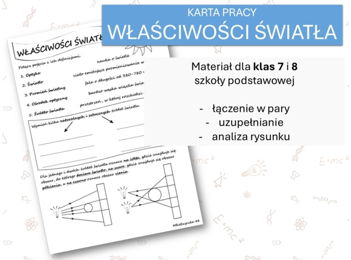 Fizyka 7 i 8. Karta pracy. WŁAŚCIWOŚCI ŚWIATŁA. Optyka.
