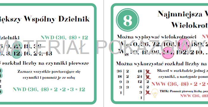 Matematyczne fiszki - liczby, cechy podzielności, liczby rzymskie, potęgi, pierwiastki
