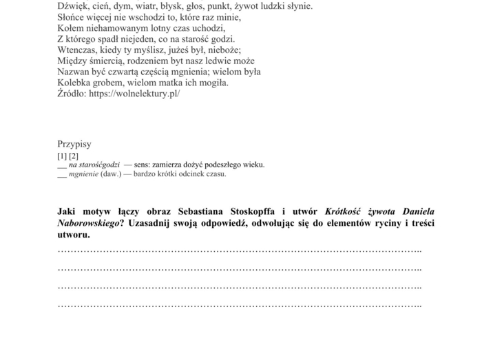 📃Test historycznoliteracki – język polski – matura Barok