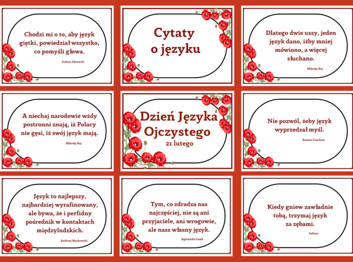 DZIEŃ JĘZYKA OJCZYSTEGO – cytaty – GAZETKA – 21 str. – fiszki – biblioteka - wersja 4