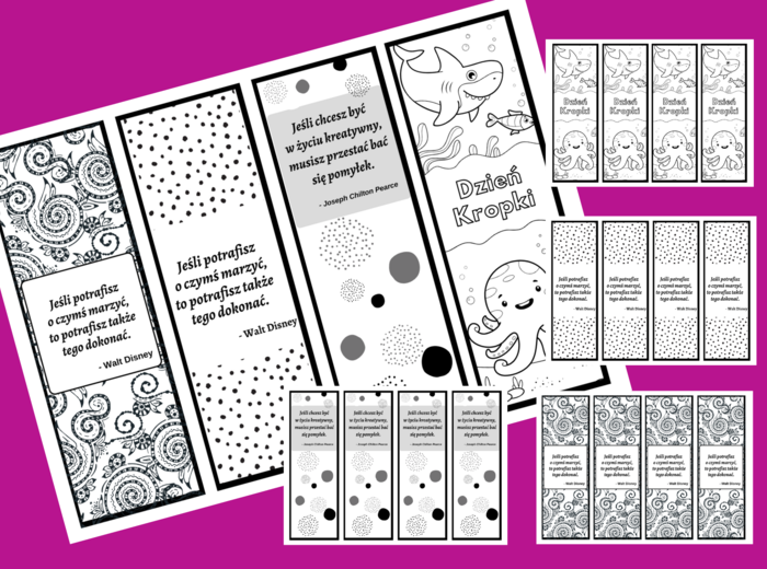 DZIEŃ KROPKI - zakładka do książek - zakładki - czarno-białe - wersja 3