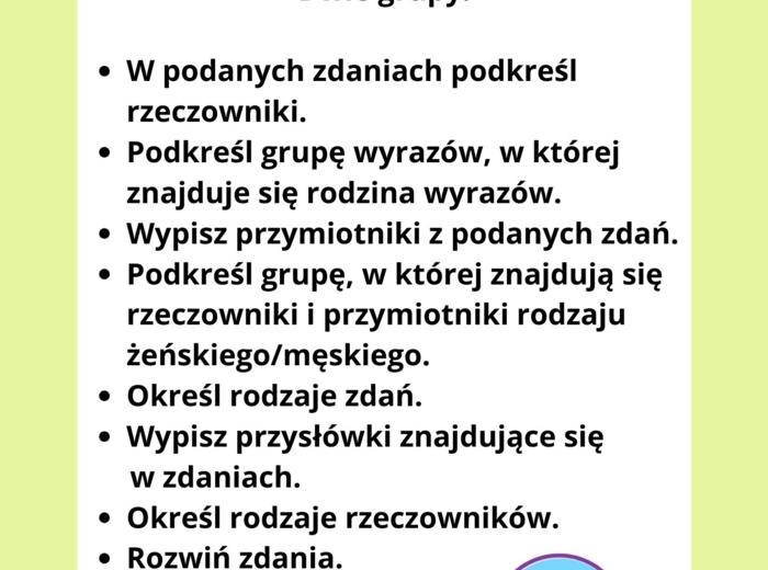 Sprawdzian- gramatyka klasa 3