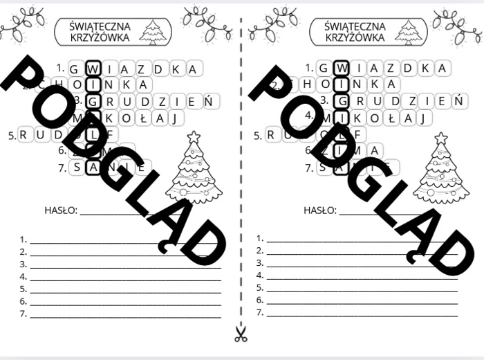 Świąteczna krzyżówka - kl. I - III
