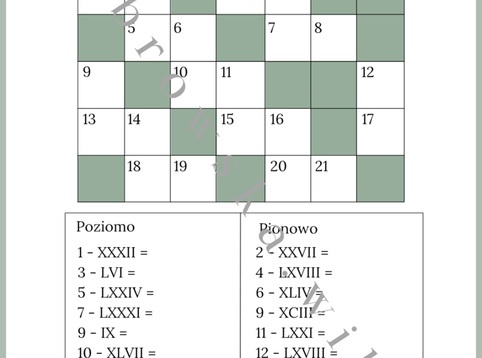 Liczby rzymskie - krzyżówka