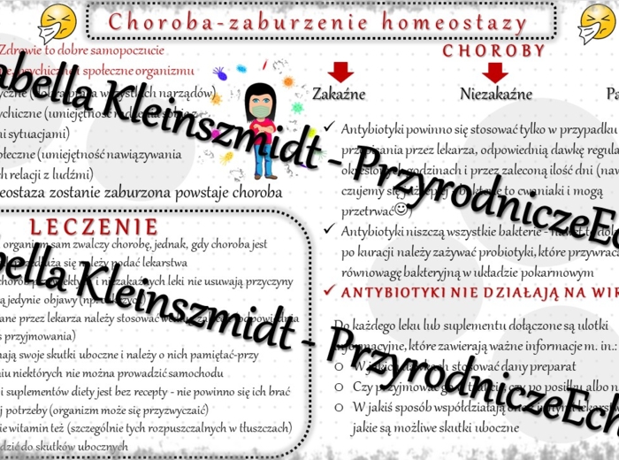 Sketchnotka - notatka „Choroba-zaburzenia homeostazy” wykonana w power point do edycji. Biologia 7; „Równowaga wewnętrzna organizmu”