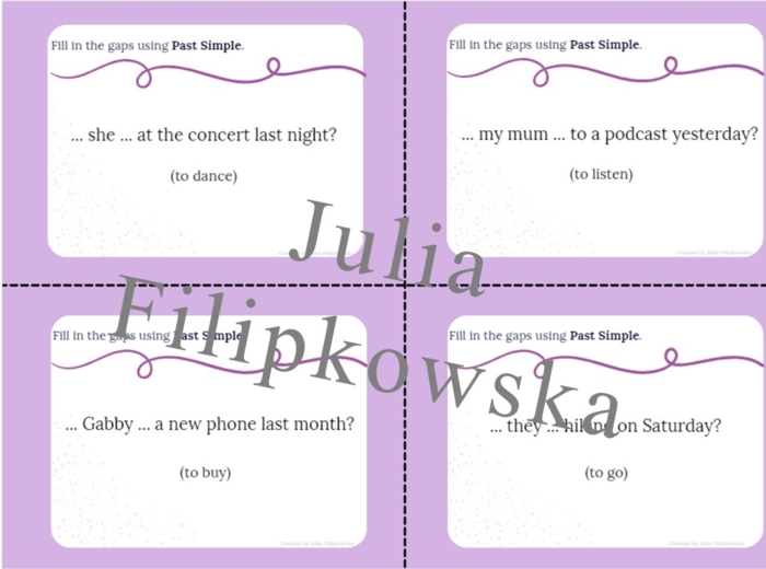 Past Simple/ Karty do mówienia/ Mówienie/ Speaking/ Zestaw/ Pakiet/ Klasy 4-8/ Klasy 4-6/ Klasy 6-8/ SP/ Warm-up/ Rozgrzewka/ Speaking cards/ Gramatyka/ Grammar/ Speaking cards grammar/ Grammar cards/ E8