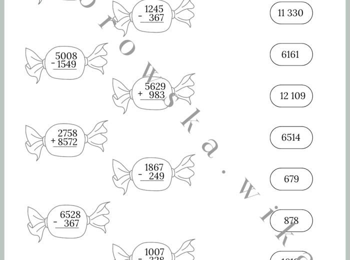 Dodawanie I odejmowanie pisemne - cukierki