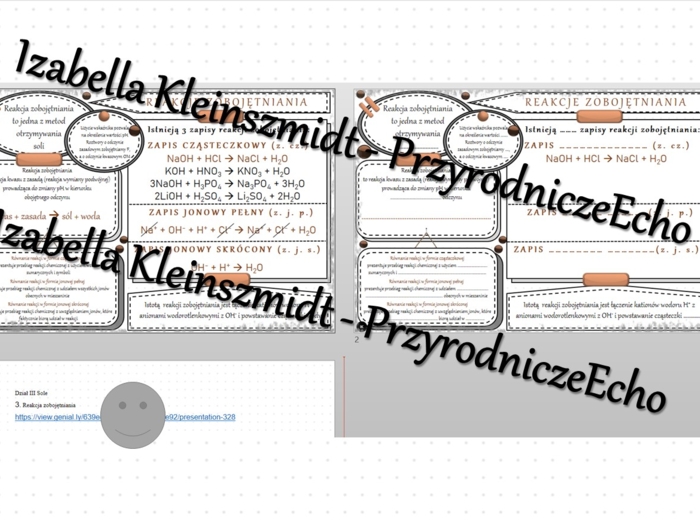 Minizestaw na temat „Reakcja zobojętniania” – sketchnotka + karta pracy w power point + gratisowy link do prezentacji multimedialnej niekomercyjnej wykonanej w genial.ly do indywidualnego pobrania i użycia do celów niekomercyjnych. Chemia 8, „Sole”