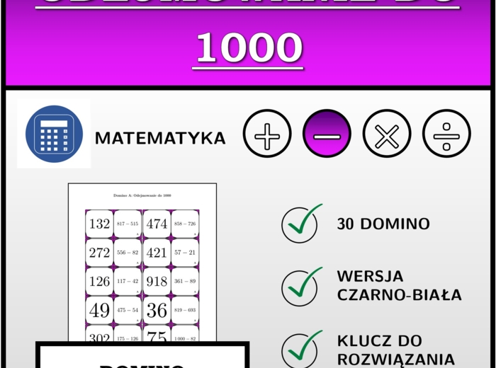 Domino - Odejmowanie do 1000 | matematyka