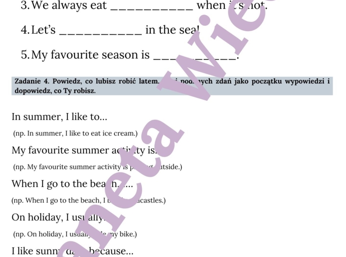 🌞WAKACYJNA KARTA PRACY 🌞 – SUMMER FUN – KLASY 1-3 SZKOŁY PODSTAWOWEJ - POZIOM A1/A1+ - WAKACYJNE SŁÓWKA, WYKREŚLANKA, SPAKUJ WALIZKE!, OPISZ OBRAZEK, CO LUBISZ ROBIĆ LATEM + ODPOWIEDZI