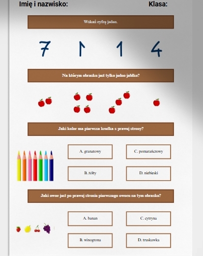 Liczby 1-10. Karta pracy. Sprawdzian. Ćwiczenia.