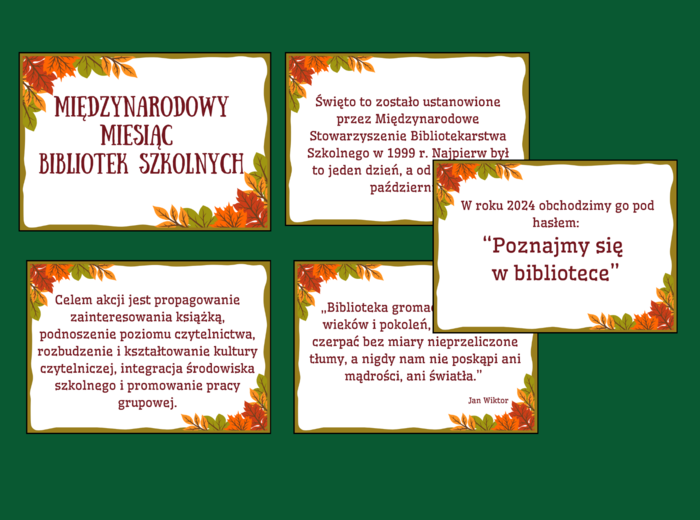MIESIĄC BIBLIOTEK SZKOLNYCH – biblioteka – gazetka – cytaty – wersja 1