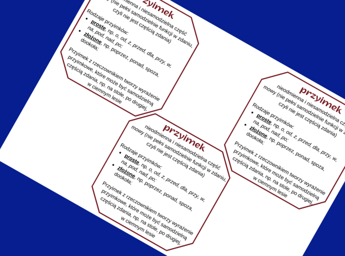 PRZYIMEK – części mowy – wklejka – wklejki – egzamin – powtórzenie