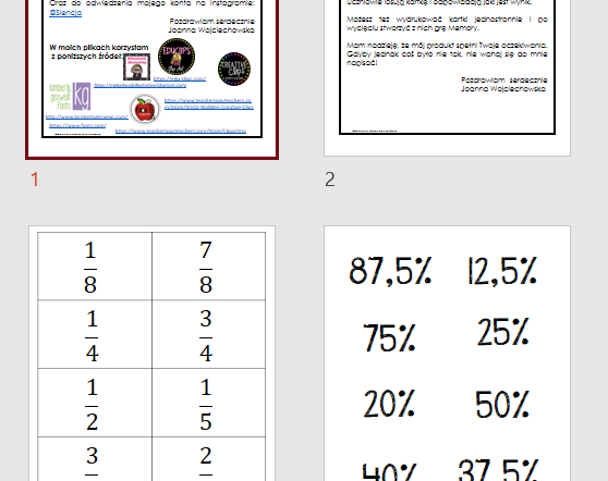 Fiszki matematyczne - ułamki i procenty