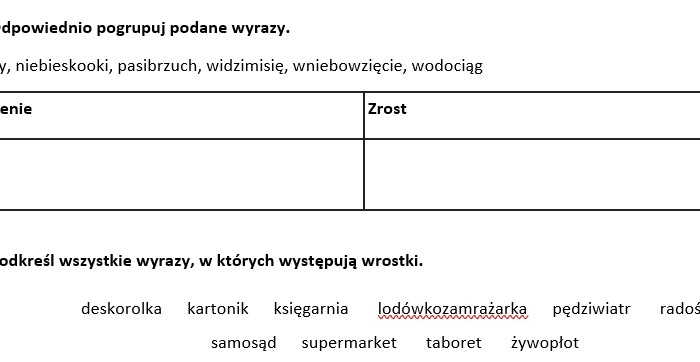 Słowotwórstwo - ćwiczenia lub kartkówka
