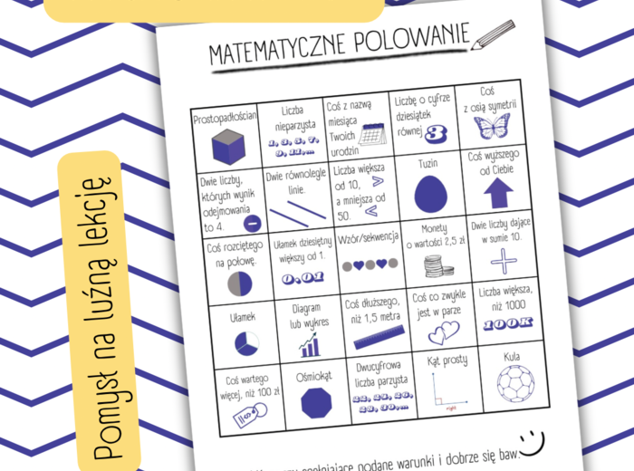 WYSZUKIWANKA MATEMATYCZNA - znajdź rzeczy opisane matematycznymi warunkami.