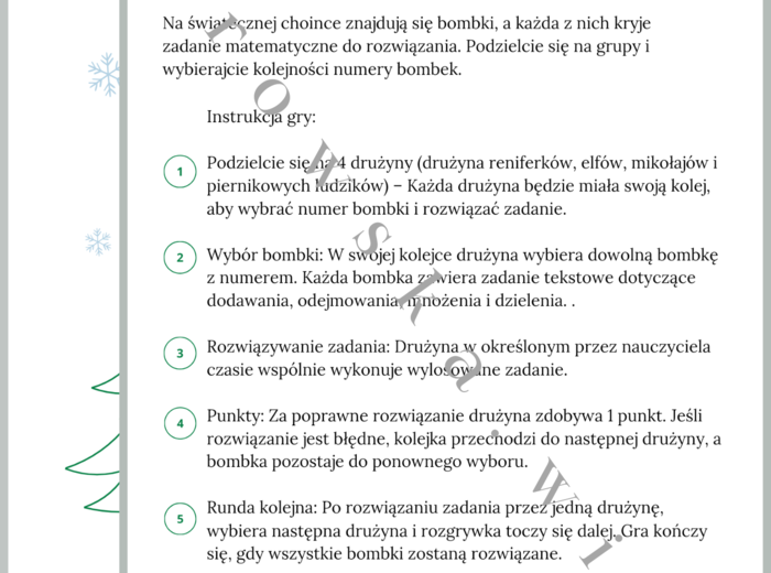Świąteczna choinka z zadaniami matematycznymi