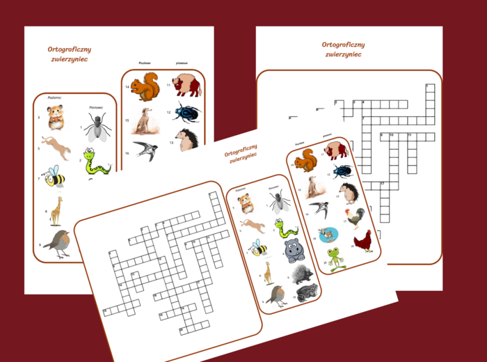 ORTOGRAFICZNY ZWIERZYNIEC - KRZYŻÓWKA obrazkowa – ortografia – ćwiczenia redakcyjne
