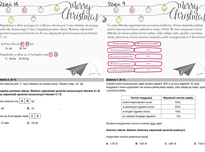 Egzaminacyjny matematyczny kalendarz adwentowy