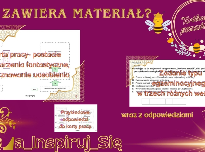 Baśnie: "Kopciuszek", "Bajka o rybaku i rybce", "Królowa pszczół", cechy baśni - karty pracy, scenariusz lekcji, zadania