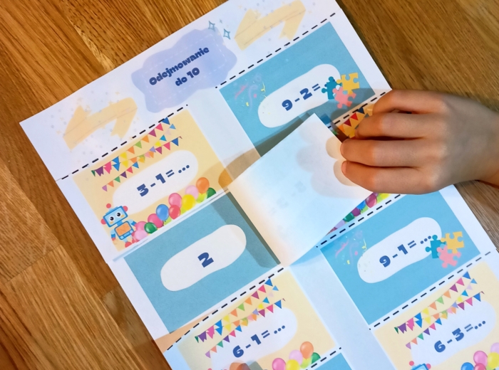 Oblicz i sprawdź! Zestaw: dodawanie do 10 do druku + odejmowanie do 10 do druku. Karty pracy do złożenia.