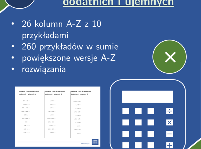 Mnożenie liczb dziesiętnych dodatnich i ujemnych | matematyka | 26 kolumn