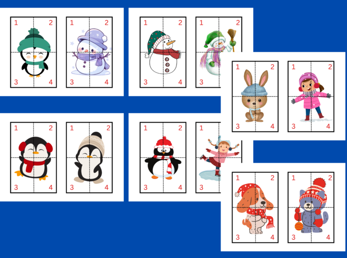 ZIMA – puzzle – układanka- układanki – biblioteka – świetlica – przedszkole – 12 wersji