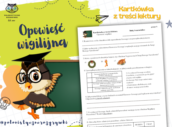 Opowieść wigilijna. Kartkówka z treści lektury