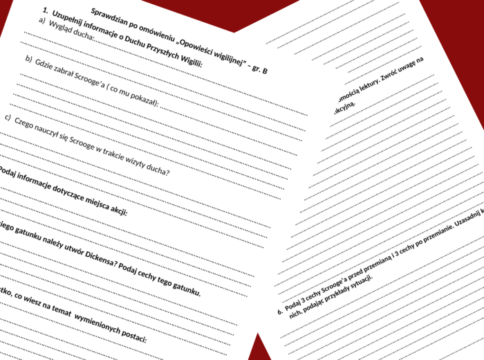 "OPOWIEŚĆ WIGILIJNA" – sprawdzian po omówieniu lektury, 2 grupy – kl.7-8