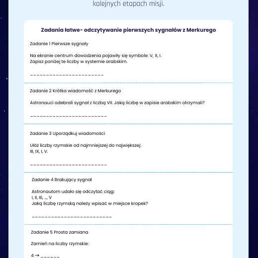 Kalendarz i czas, liczby rzymskie | Klasy 4-6 | 5 dni teorii, rozgrzewek i zadań w kosmicznej fabule misji ThinkRocket