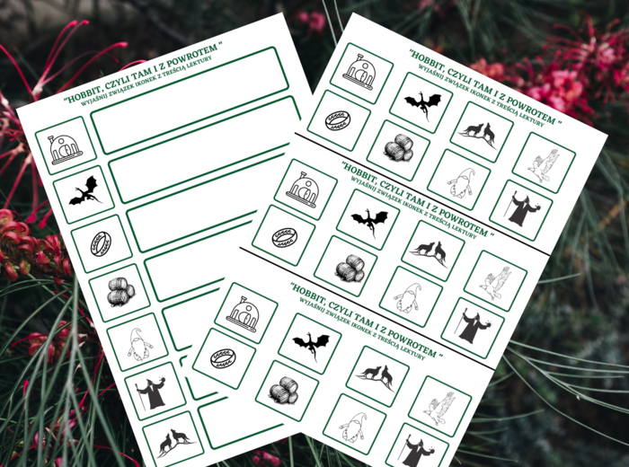 "HOBBIT, CZYLI TAM I Z POWROTEM" – ikonki – wklejki – karta pracy – lektury 4-6