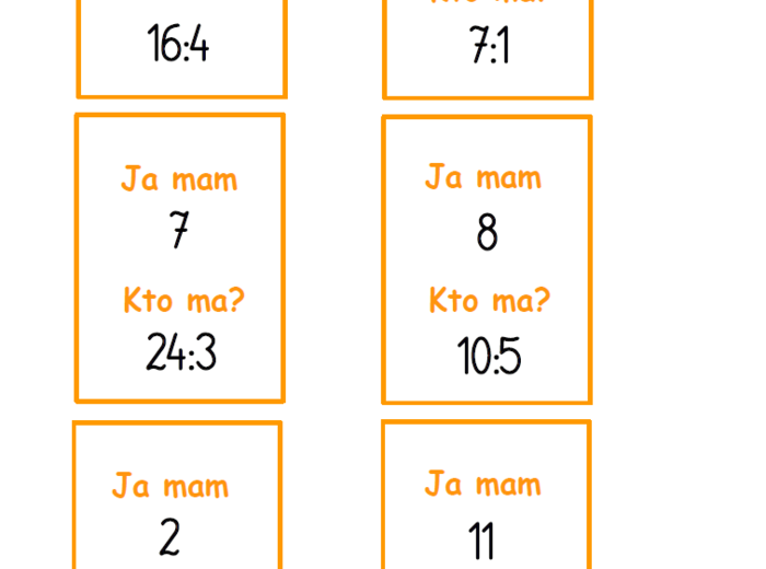 Karty typu kto ma, ja mam - gra matematyczna (dzielenie)