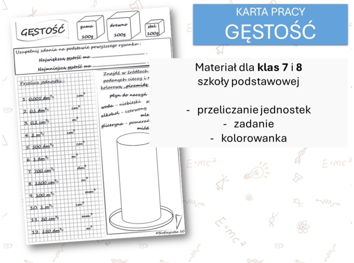 Fizyka 7 i 8. Karta pracy. GĘSTOŚĆ. Właściwości materii.