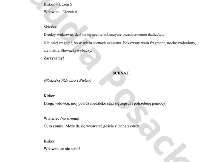Scenariusz przedstawienia z okazji święta szkoły pt. "Balladyna i spółka"