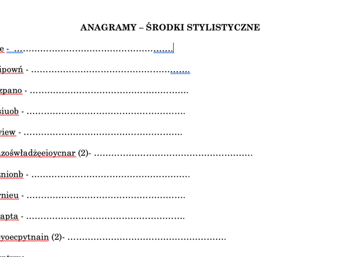 Środki stylistyczne - anagramy