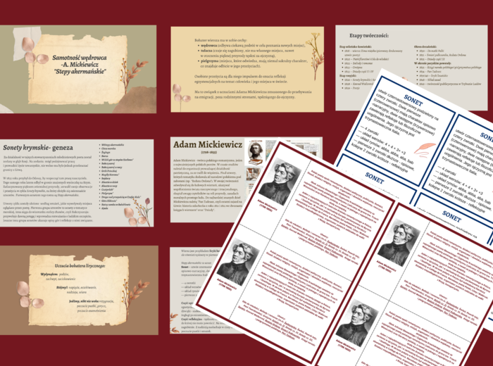 "STEPY AKERMAŃSKIE" – prezentacja + 2 wklejki - sonet - biogram A. Mickiewicza - kl.7-8 - liryka