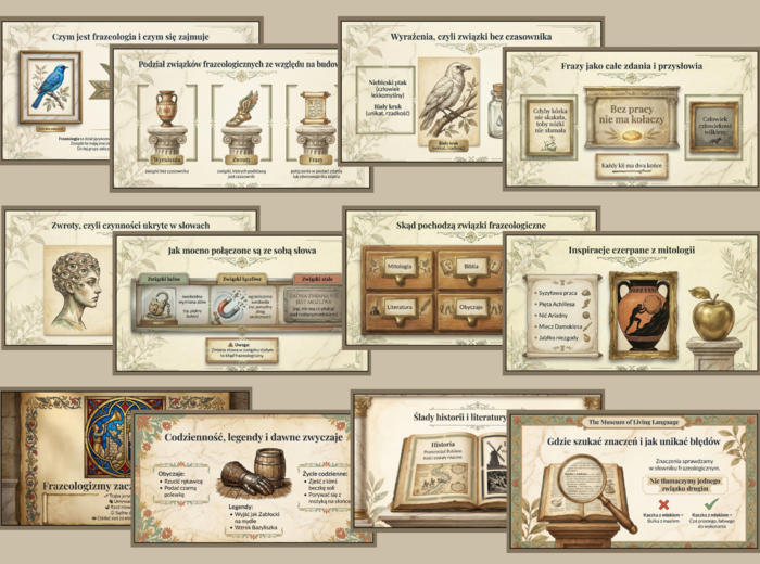 📚 ZWIĄZKI FRAZEOLOGICZNE – prezentacja multimedialna (15 slajdów)