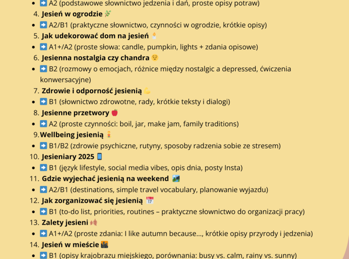 AUTUMN ENGLISH PACK Jesienny Zestaw Tematyczny z Języka Angielskiego – A1 do C1!