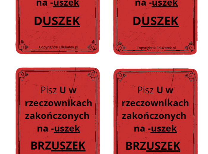 Memory ortograficzne – zasady pisowni z u-ó (wersja kolorowa)