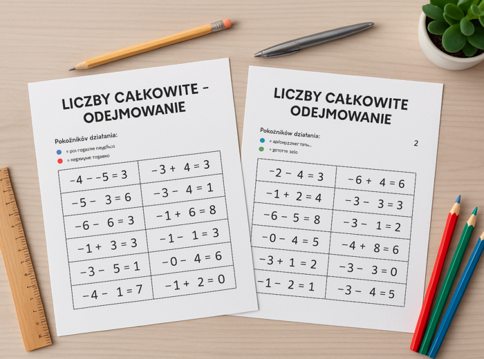 Karta pracy: Liczby całkowite – ćwiczenia z odejmowania