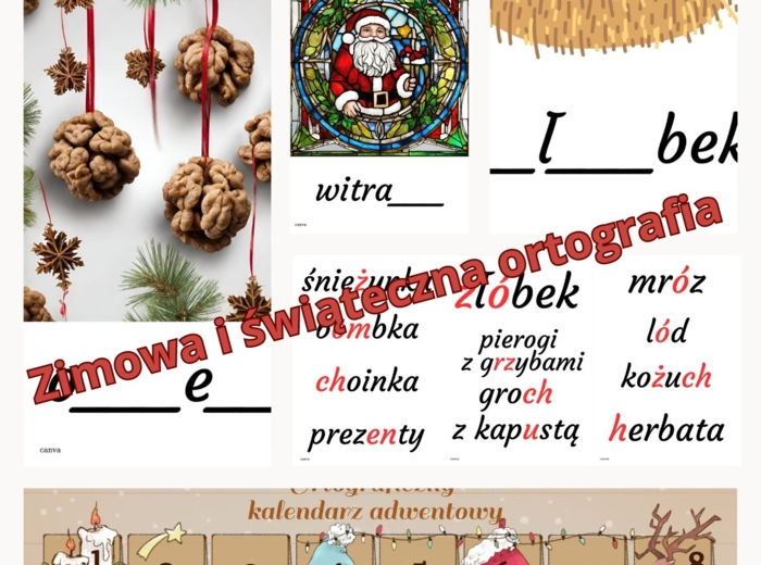 Zimowa i świąteczna ortografia. Ortograficzny kalendarz adwentowy