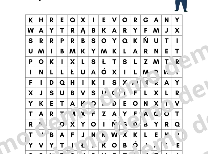 Muzyka, klasa 4-5. Instrumenty dęte. Karta pracy: wykreślanka.