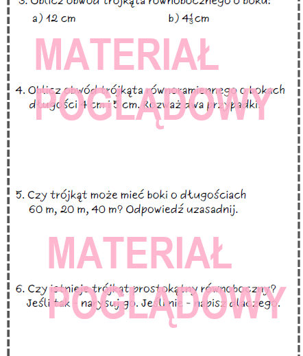 Karta pracy lub kartkówka TRÓJKĄTY kl. 4, 5, 6
