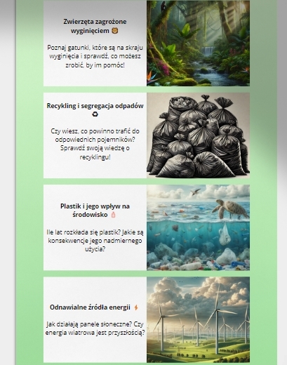 Quizy i testy wiedzy. Zwierzęta zagrożone wyginięciem. Recykling. Odnawialne źródła energii