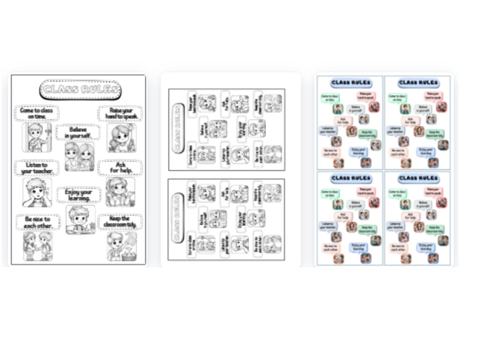 Class Rules - dekoracja na gazetkę po angielsku + wklejki do zeszytu (pdf).